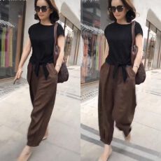 批发6535拉架棉+全棉特厚斜】<b class='q'>哈伦裤</b><b class='q'>套装</b>女夏新款短袖宽松休闲两件套