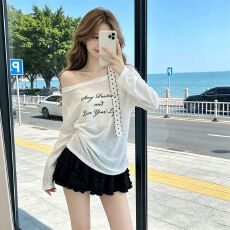 批发超薄天丝螺纹1*1】<b class='q'>大码</b>印花<b class='q'>长袖</b>T恤女2026年夏季防晒罩衫露肩上衣