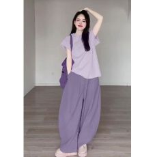 批发多巴胺穿搭一整套装运动服女休闲风洋气<b class='q'>糖果</b><b class='q'>色</b>T恤上衣夏季阔腿裤