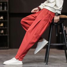批发夏季休闲裤男阔腿裤薄款透气<b class='q'>亚麻</b>裤男宽松直筒中国风复古时尚裤子
