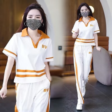 时尚休闲运动服套装女2026夏季宽松减龄上衣阔腿裤两件套#856
