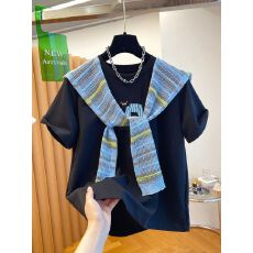 批发【纯棉+披肩】8个码数特<b class='q'>大码</b>足300斤披肩印花短袖T恤两件套