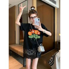 批发【40支双纱纯棉210克】特<b class='q'>大码</b>300斤小众蕾丝拼接印花短袖t恤女