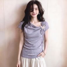 批发人棉<b class='q'>莫代尔</b>220】立体蝴蝶荡领短袖<b class='q'>T</b><b class='q'>恤</b>女2026夏季款绝美超好看上衣