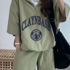 批发<b class='q'>韩版</b>运动服<b class='q'>套装</b>女夏季新款短袖短裤校园风可爱少女跑步两件