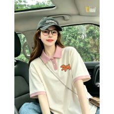 批发特价珠地短袖t恤女夏2026年印花<b class='q'>韩版</b>潮翻领上衣大码女装300斤