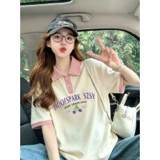 批发珠地短袖t恤女夏2026年印花<b class='q'>韩版</b>潮翻领上衣大码女装300斤