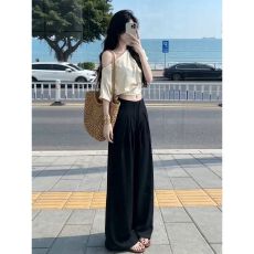 批发韩系ootd穿搭一整套女夏<b class='q'>气质</b>斜肩短袖上衣阔腿裤休闲<b class='q'>运动</b>两件套装