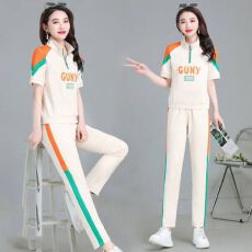 批发休闲运动套装女2026年夏季新款大码时尚洋气减龄短袖长裤两件套