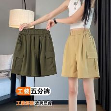 批发休闲女裤子遮腿型显瘦运动风夏天个性街头工装百搭直筒裤<b class='q'>短裤</b>
