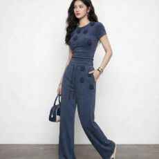 批发【彩棉拉架】韩系花朵短袖T恤休闲裤两件套女2026<b class='q'>夏季</b>新款套装ins