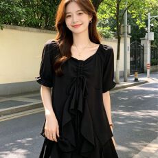 批发【1*1莱雅消光】荷叶边不规则设计感<b class='q'>衬衫</b>女夏季宽松<b class='q'>显瘦</b>别致上衣