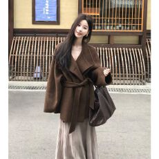 批发摩卡棕毛呢外套女小个子2026秋冬季新款高级感美拉德加厚呢子大衣
