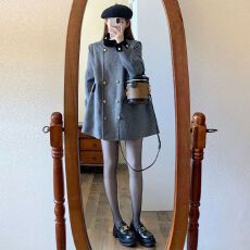 批发复古法式年轻呢子大衣女冬季高级感超好看洋气质高领灰色毛呢外套