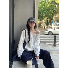 批发仿棉华棉复合牛奶丝310克 秋冬季美式复古辣妹斜肩印花宽松<b class='q'>卫衣</b>女