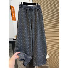 批发大码胖mm小众设计<b class='q'>碎花</b>德绒加绒加厚拼接抽绳松紧腰休闲<b class='q'>裤</b>女冬装