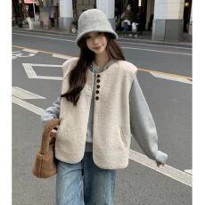 批发韩系叠穿百搭羊羔毛马甲外套女秋季新款休闲宽松坎肩马夹气质上衣