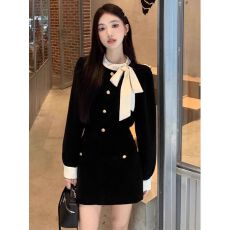 批发富家千金入秋穿搭一整套装女2026秋冬新款蝴蝶结上衣半身裙两件套