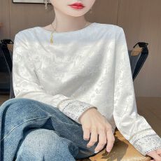 批发2026春秋新款气质奢华缎面圆领<b class='q'>衬衫</b>女新中式素雅提花休闲打底<b class='q'>衬衣</b>