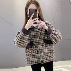 批发2026新款小香风外套女格子外套女秋冬年爆款流苏毛呢针织开衫