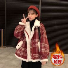 批发外套女2026年新款秋冬小个子毛呢大衣毛绒百搭加厚长袖宽松上衣女