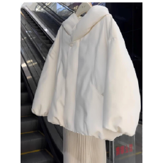 批发HYF2025新款韩版复古纯色高级感连帽棉服外套女冬季宽松防寒棉衣