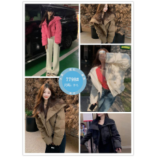 批发HYF羽绒棉服女2023冬季新款设计感羊羔毛翻领短款面包服外套潮