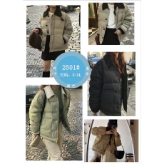 批发HYF<b class='q'>韩国</b>东大门冬季撞色灯芯绒翻领保暖加厚棉服外套