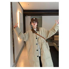 批发HYF羽绒服女长款2024冬季新款韩版单排扣宽松加厚棉衣ins外套