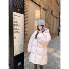 批发Hello家羽绒棉服女<b class='q'>中长款</b>茧型简约连帽花苞宽松加厚外套2025新款
