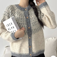 批发有货 韩国chic复古提花毛衣<b class='q'>开衫</b>外套女款宽松慵懒风<b class='q'>针织</b>上衣