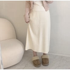 批发有货 韩国chic针织半身裙松紧腰开叉中长款一步裙子