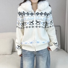 批发有货 <b class='q'>韩国</b>chic费尔岛毛衣外套复古潮牌<b class='q'>情侣</b><b class='q'>大毛领</b>撞色针织衫