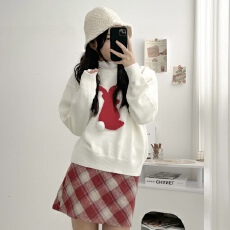 批发有货 韩国chic小兔子圆领宽松<b class='q'>毛衣</b>女甜美减龄设计感套头针织衫