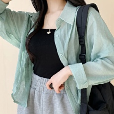 批发有货 韩国chic冰淇淋色薄款冰丝<b class='q'>衬衫</b>