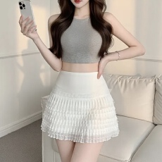 批发有货 韩国chic蕾丝短裙感高腰褶皱百搭蛋糕<b class='q'>半身裙</b>