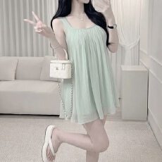 批发有货 <b class='q'>韩国</b>chic气质大圆领背心显瘦宽带压褶雪纺<b class='q'>衫</b>