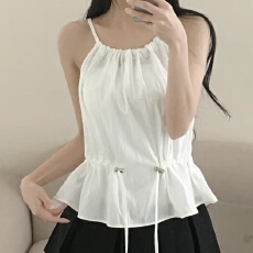 批发有货 <b class='q'>韩国</b>chic系带收腰背心小众挂脖抽绳吊带<b class='q'>上衣</b>