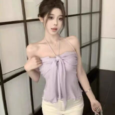 批发新款甜辣妹香香背心软软夏季纯欲性感吊带短款蝴蝶结绑带抹胸上衣