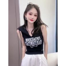 批发美式字母连帽t恤女夏季2025新款性感v领外穿背心<b class='q'>街头</b>辣妹无袖上衣