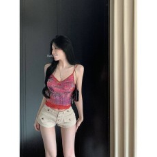 批发韩版少女涂鸦印花吊带<b class='q'>背心</b><b class='q'>202</b>5夏季新款辣妹百搭修身显瘦<b class='q'>露</b><b class='q'>脐</b>上衣