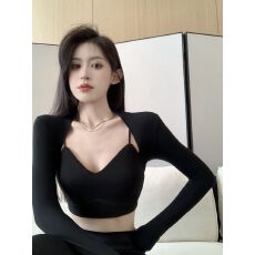 批发灰色辣妹长袖防晒开衫外套女夏季短款小披肩外搭坎肩紧身罩衫上衣