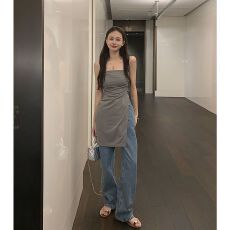 批发设计感不规则开叉露肩性感抹胸背心<b class='q'>夏</b>季辣妹别致褶皱裹胸上衣女