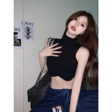 批发辣妹紫色挖肩吊带小<b class='q'>背心</b>女夏季性感<b class='q'>露</b><b class='q'>脐</b>不规则半高领短款上衣外穿