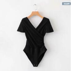 批发辣妹<b class='q'>塑</b><b class='q'>身</b><b class='q'>连体</b><b class='q'>衣</b>女夏季薄款V领交叉性感超辣上<b class='q'>衣</b>短袖连身T恤打底衫