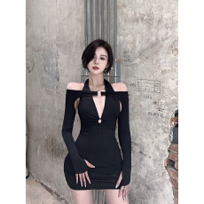 批发显胸镂空紧身收腰<b class='q'>夜店</b>秋季新款blahs设计感<b class='q'>连衣裙</b>女长袖性感欧美