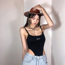 批发欧美风性感甜辣妹黑色<b class='q'>塑</b><b class='q'>身</b><b class='q'>连体</b><b class='q'>衣</b>女夏季紧身刺绣无袖吊带背心上<b class='q'>衣</b>