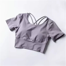 批发<b class='q'>夏季</b>性感紧身带胸垫瑜伽服女交叉美背运动裹胸防走光高腰短款上衣