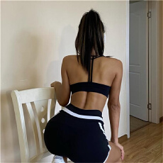 批发欧美风露背带胸垫瑜伽服吊带背心女<b class='q'>夏季</b>短款运动健身带胸垫上衣潮