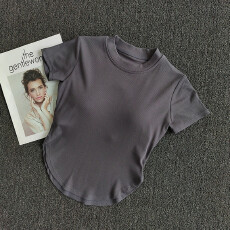 批发运动网红瑜伽服带胸垫<b class='q'>短袖</b>T恤女夏季修身短款健身跑步百搭上衣潮